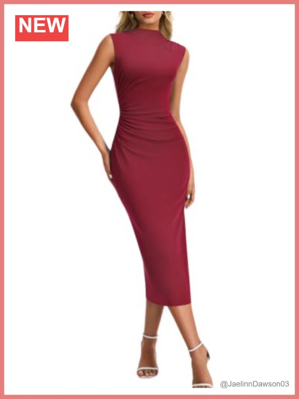 Women Ruched Bodycon Maxi Dress Mock Neck Sleeveless Formal
